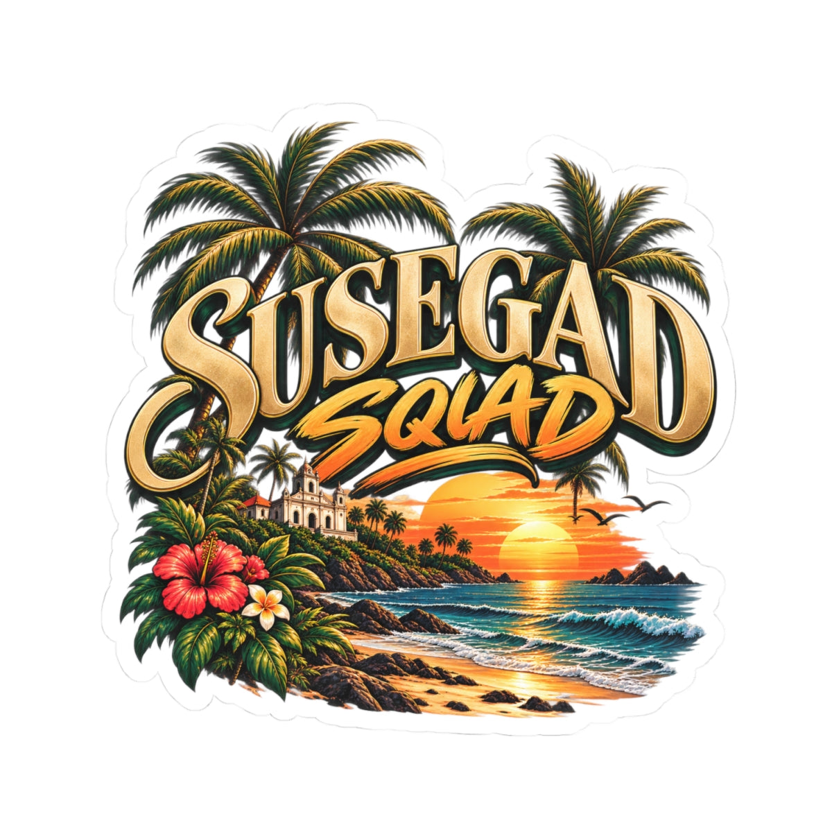Susegad Squad Sunset Vinyl Sticker | Goan Beach Art – product image 5, showing the design and garment or accessory from another view.