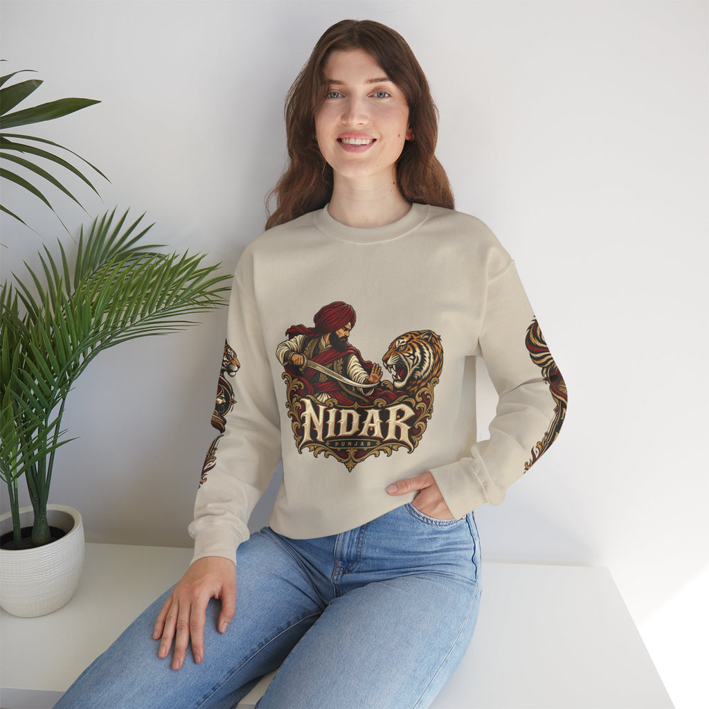 Nidar Courage Does Not Bow Warrior Tiger Crewneck Sweatshirt