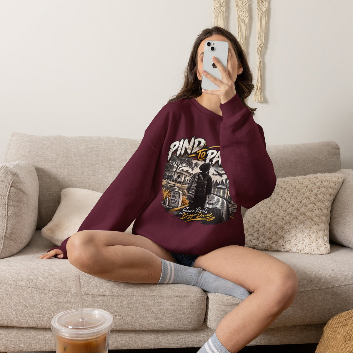Pind to Pardes Punjabi Diaspora Crewneck Sweatshirt | Travel Art