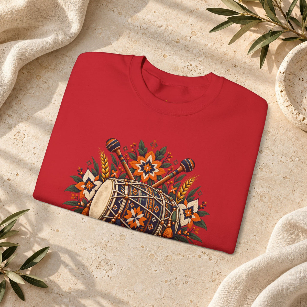 Boho Folk Drum Sweatshirt – Tribal Music Festival Crewneck