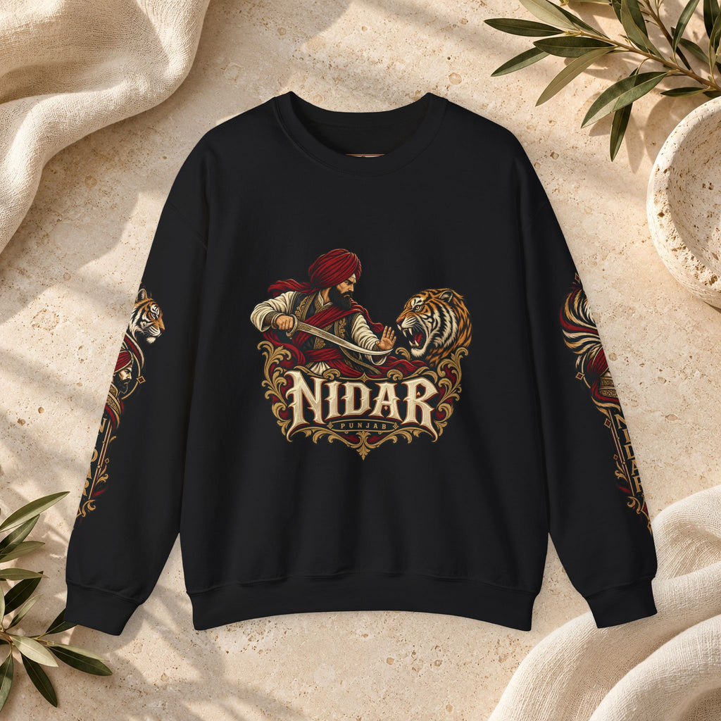 Nidar Courage Does Not Bow Warrior Tiger Crewneck Sweatshirt