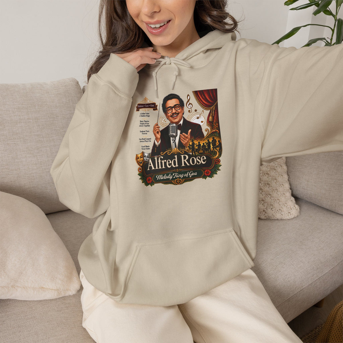 Alfred Rose vintage jazz-poster tribute graphic on a pullover hoodie.
