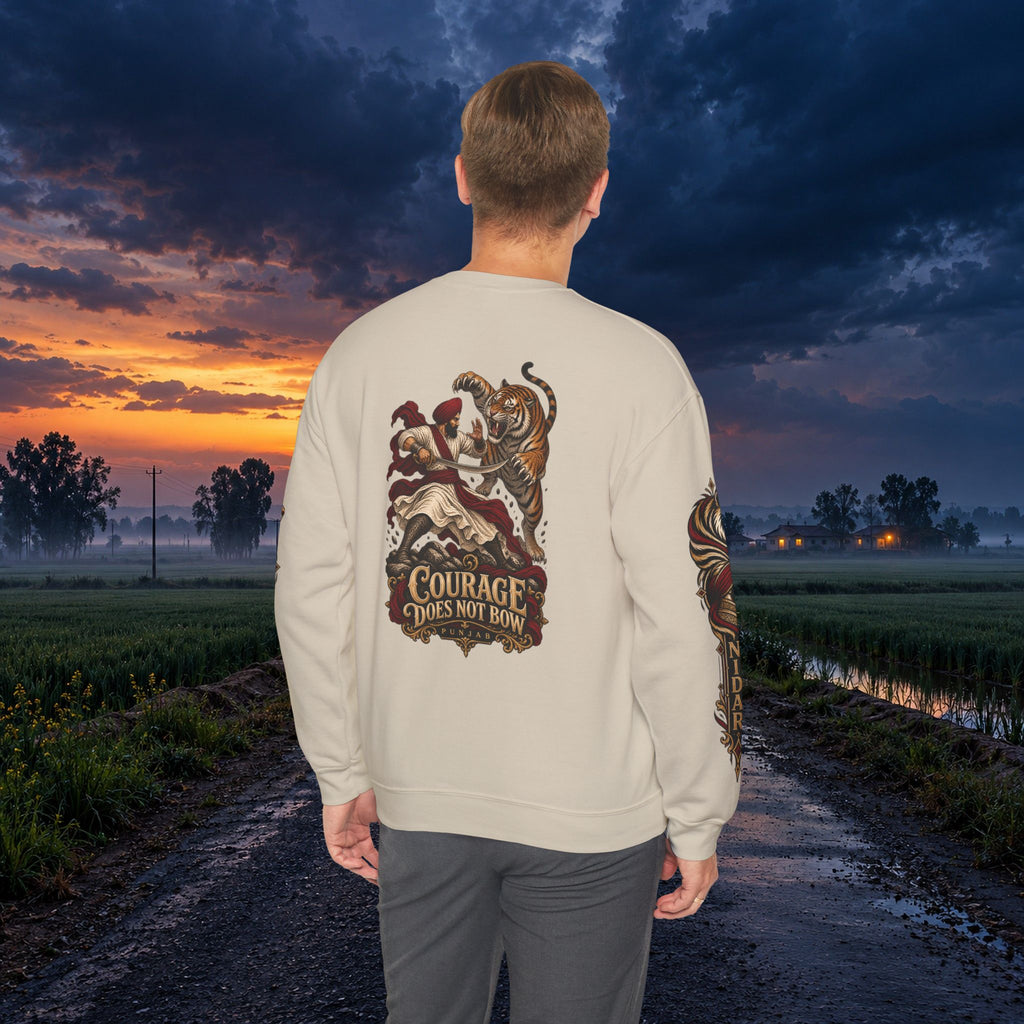 Nidar Courage Does Not Bow Warrior Tiger Crewneck Sweatshirt