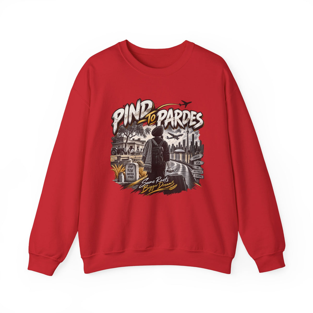 Pind to Pardes Punjabi Diaspora Crewneck Sweatshirt | Travel Art
