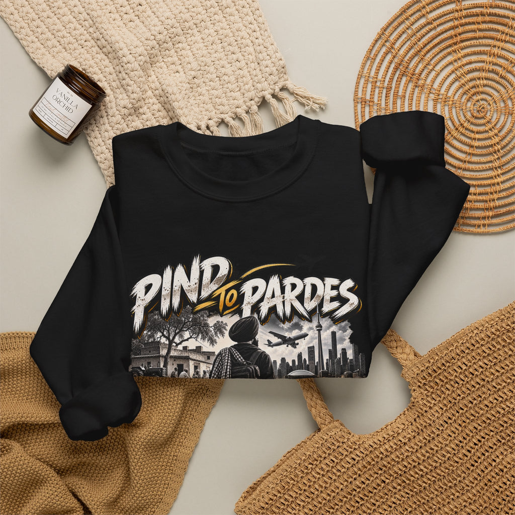 Pind to Pardes Punjabi Diaspora Crewneck Sweatshirt | Travel Art
