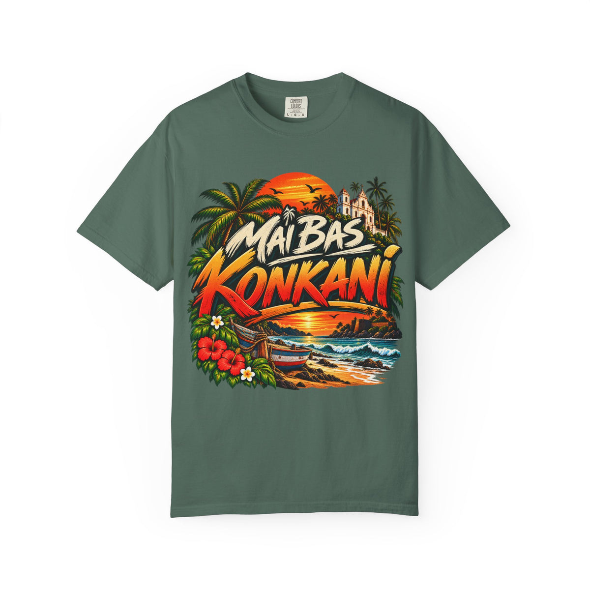 Mai Bas Konkani Sunset T-Shirt | Goan Heritage – product image 6, showing the design and garment or accessory from another view.