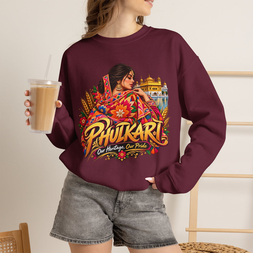 Phulkari-Inspired Floral Crewneck Sweatshirt | Punjabi Art