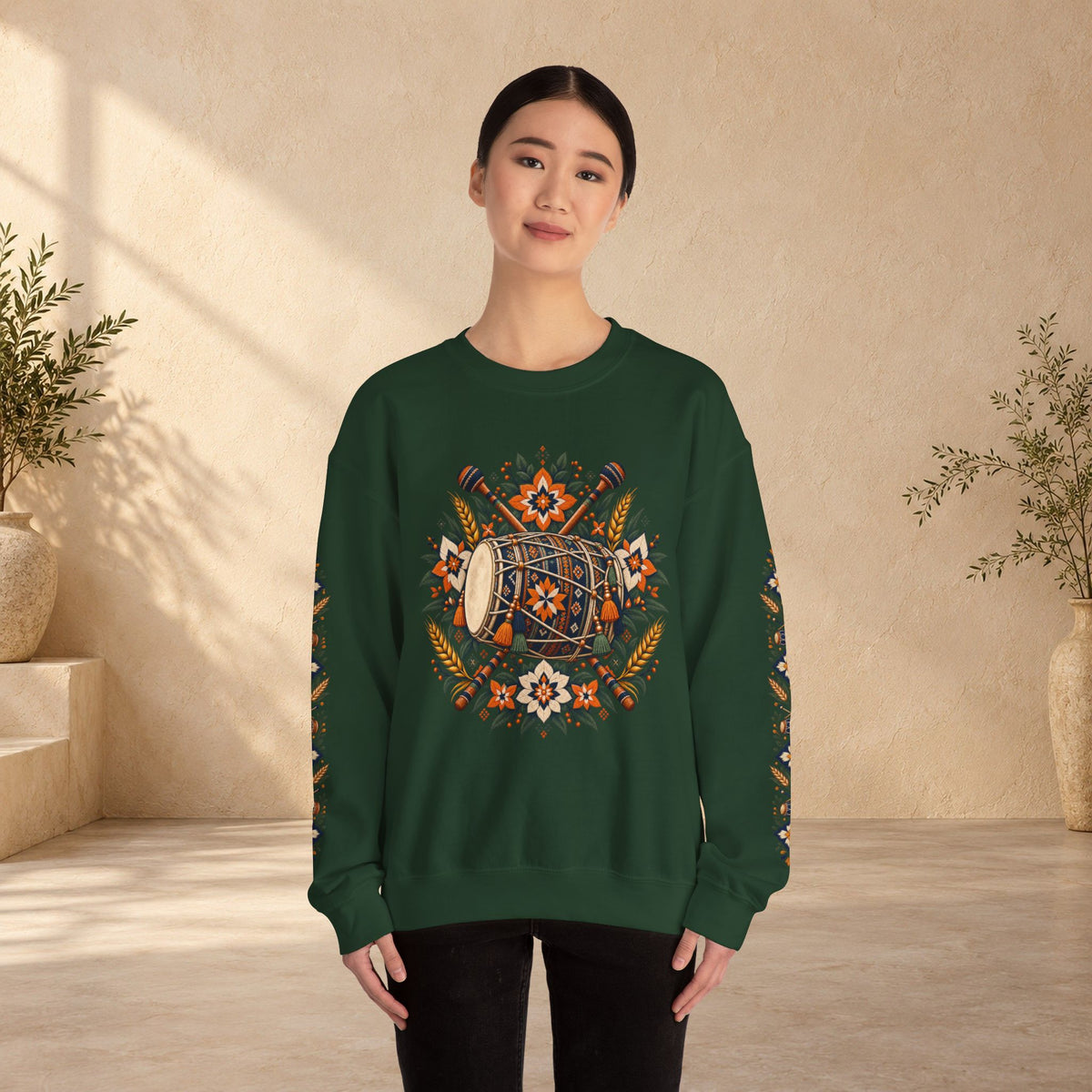 Boho Folk Drum Sweatshirt – Tribal Music Festival Crewneck