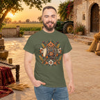 Vintage Folk Art Tractor & Drum Graphic T-Shirt