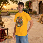 Vintage Folk Art Tractor & Drum Graphic T-Shirt