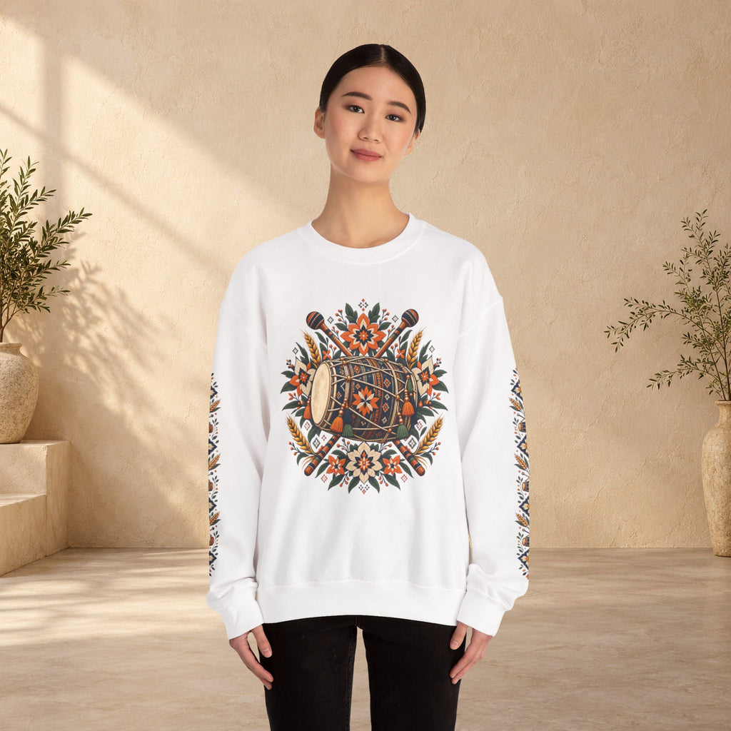 Boho Folk Drum Sweatshirt – Tribal Music Festival Crewneck