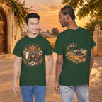 Vintage Folk Art Tractor & Drum Graphic T-Shirt