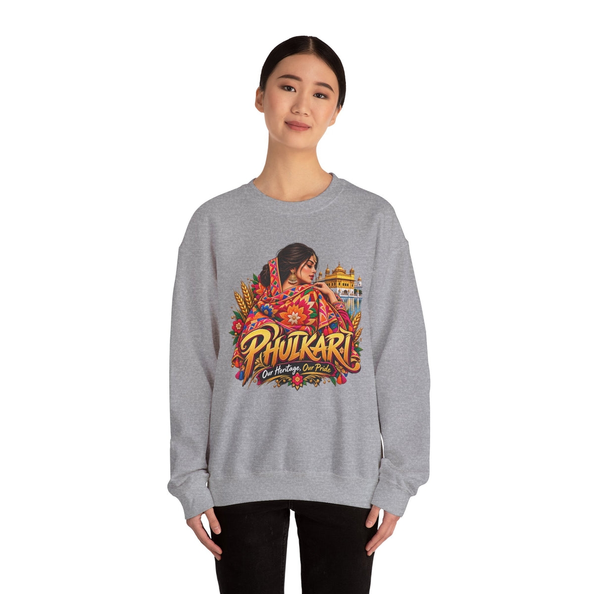 Phulkari-Inspired Floral Crewneck Sweatshirt | Punjabi Art