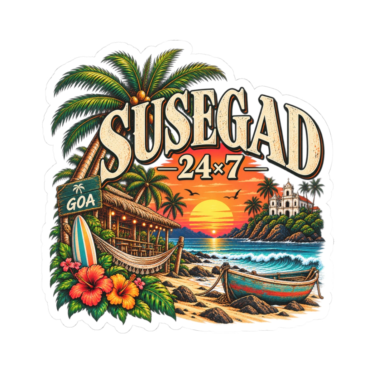 Additional view of Susegad 24x7 Goa Beach Kiss-Cut Sticker (2)