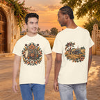 Vintage Folk Art Tractor & Drum Graphic T-Shirt