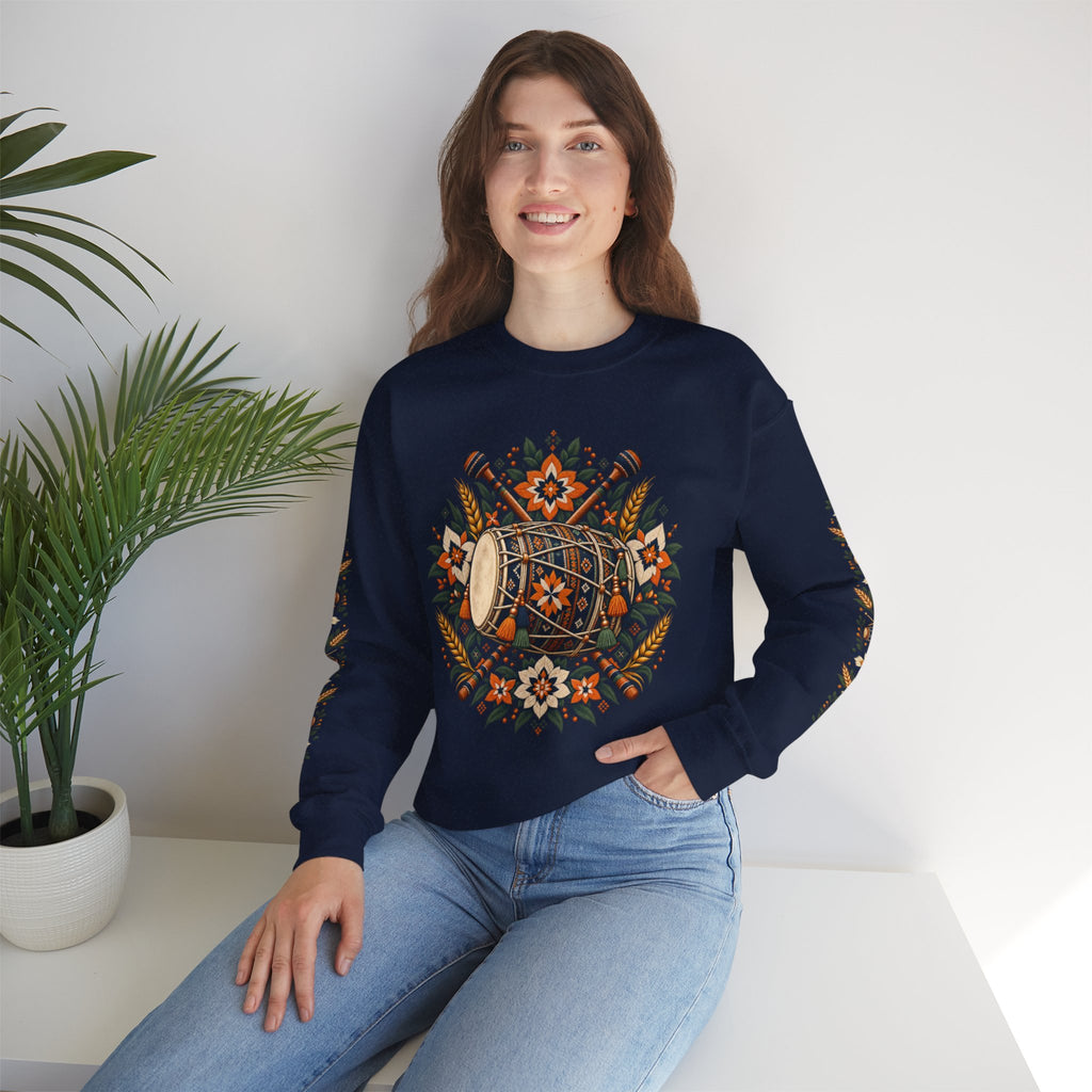 Boho Folk Drum Sweatshirt – Tribal Music Festival Crewneck