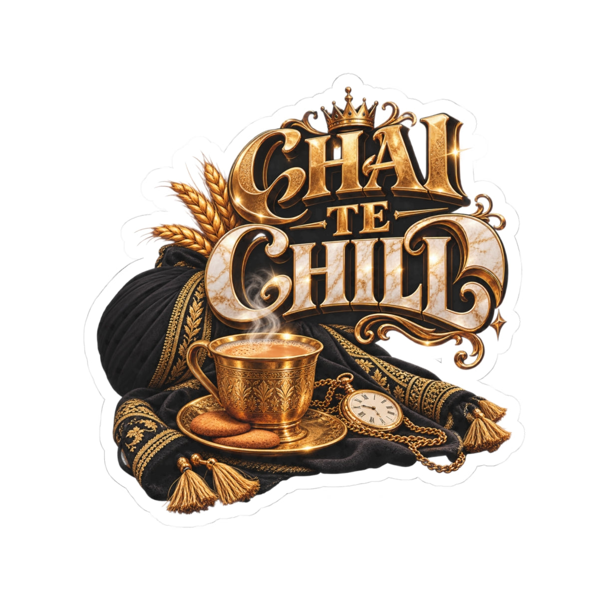 Additional view of Chai Te Chill Kiss-Cut Sticker — Cozy Golden Tea Design (3)