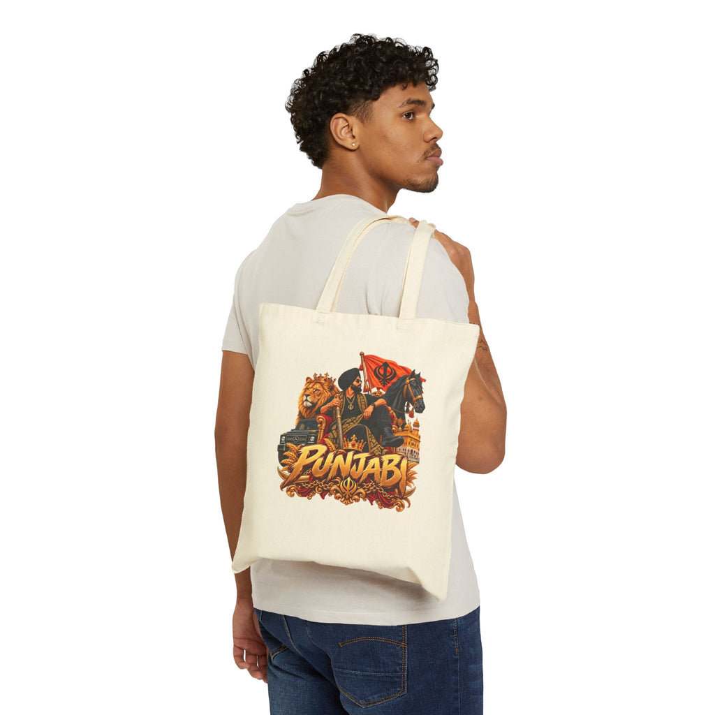 Punjabi Warrior Canvas Tote Bag – Sikhi Khanda Flag Design