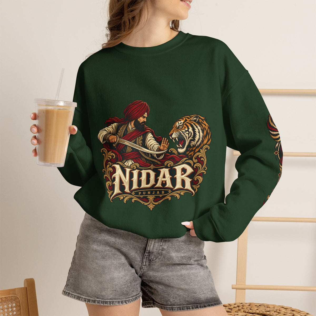 Nidar Courage Does Not Bow Graphic Sweatshirt