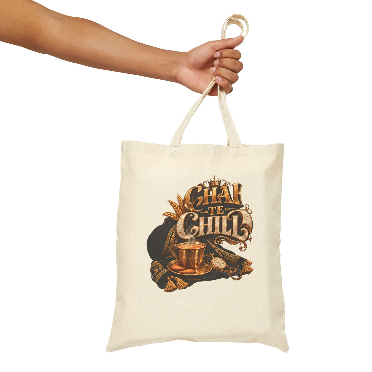Tea & Chill Cotton Tote Bag — Vintage Tea Time Illustration