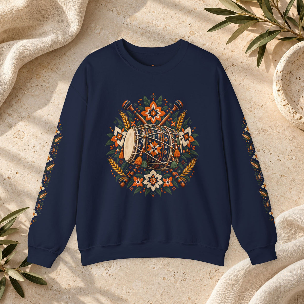 Boho Folk Drum Sweatshirt – Tribal Music Festival Crewneck
