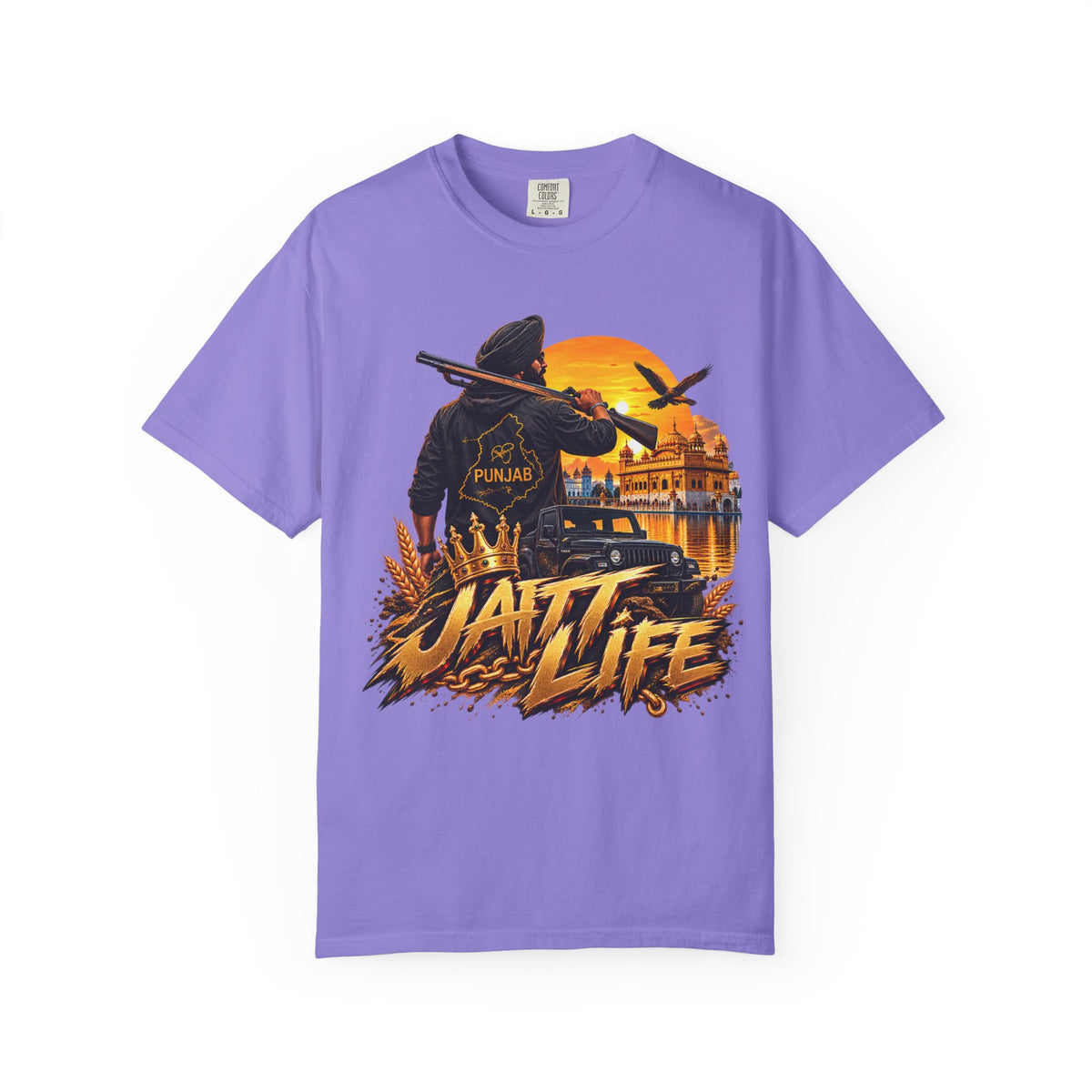 Jatt Life Graphic Garment-Dyed T-Shirt | Punjabi-Inspired Art