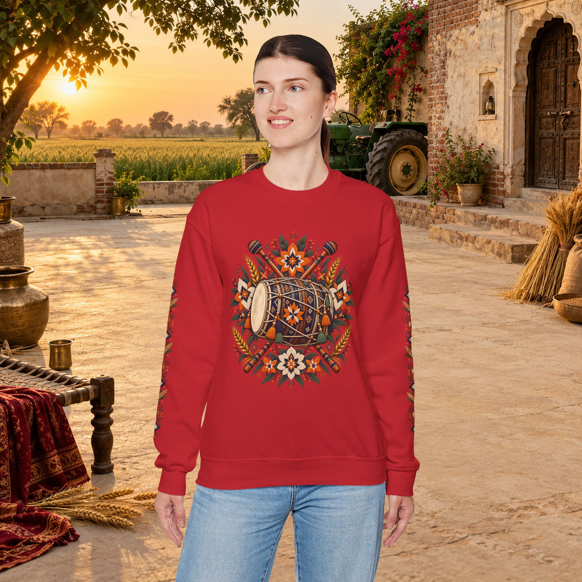 Boho Folk Drum Sweatshirt – Tribal Music Festival Crewneck