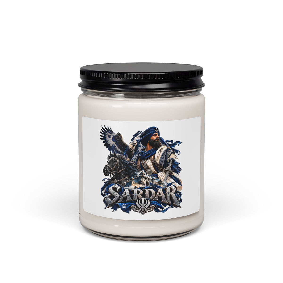 Sardar Decorative Soy Candle — 9oz Scented Jar (Heritage Warrior Design)