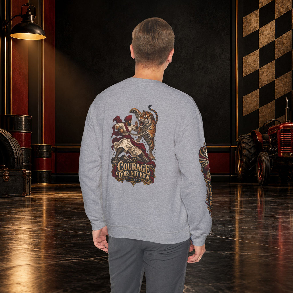 Nidar Courage Does Not Bow Graphic Sweatshirt