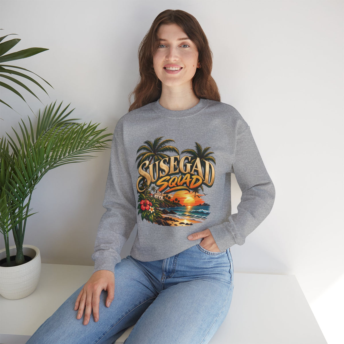 Susegad Squad Tropical Sunset Crewneck Sweatshirt