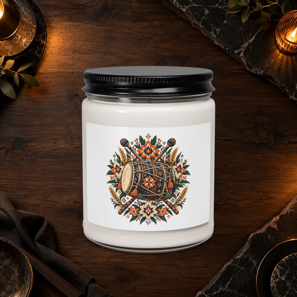 Product gallery view 2 of Bohemian Floral Drum Design Scented Soy Candle