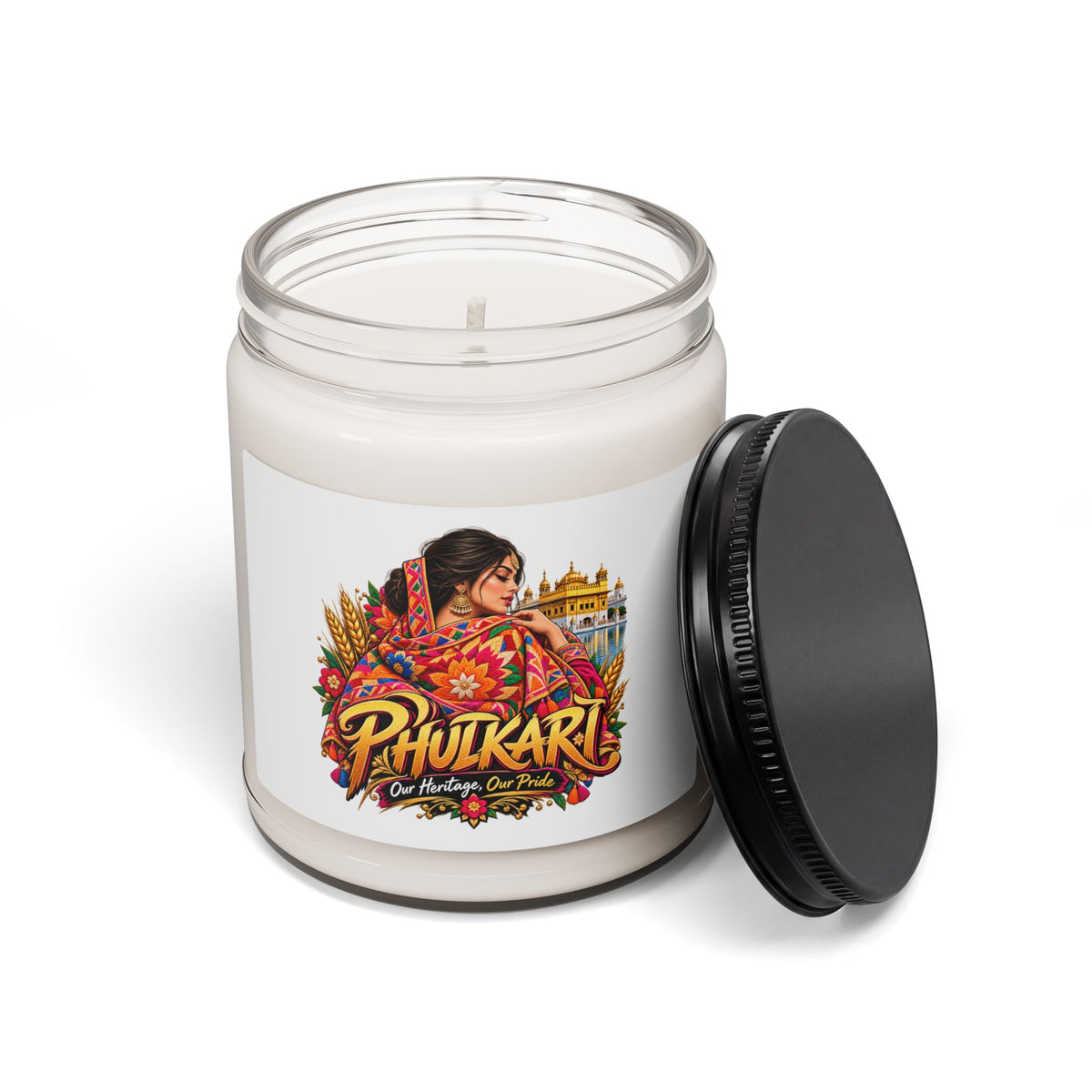 Phulkari Floral Graphic 9oz Soy Candle | Punjabi Gift