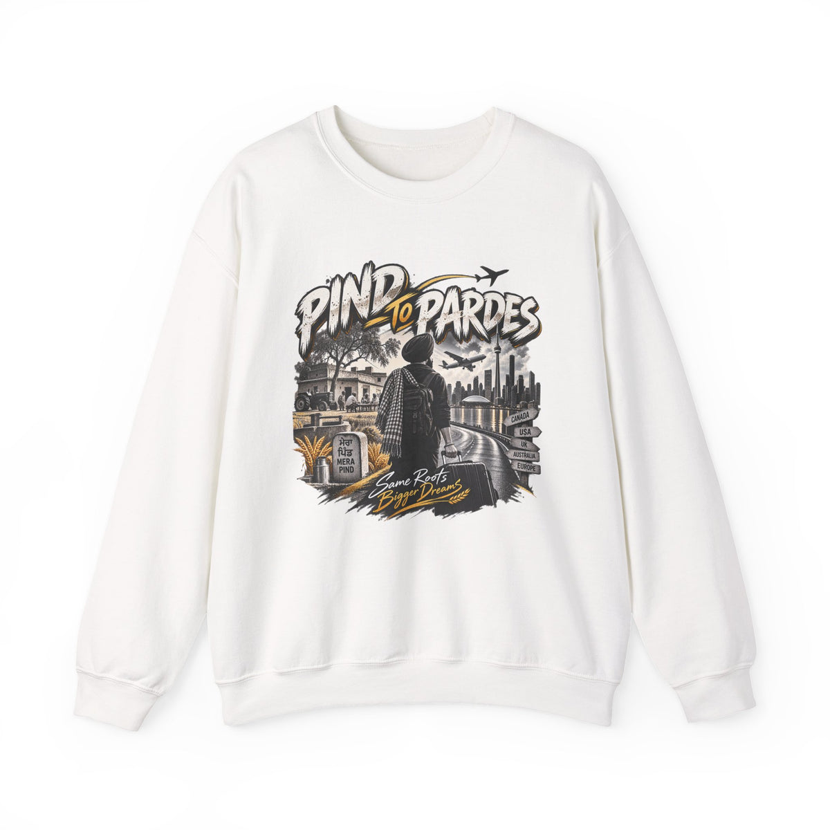 Additional view of Crewneck Sweatshirt - 'Pind to Pardes' Vintage Travel Graphic Crewneck (2)
