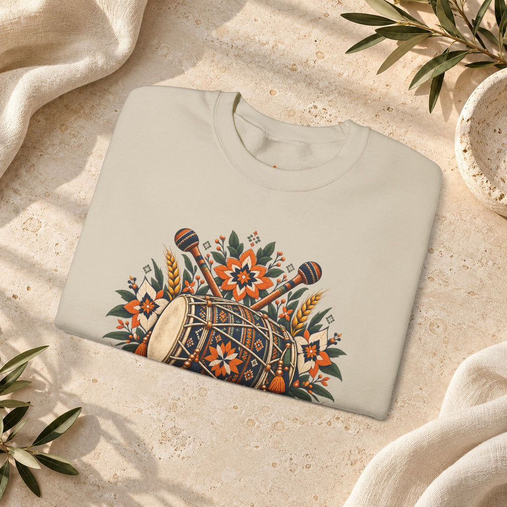 Boho Folk Drum Sweatshirt – Tribal Music Festival Crewneck