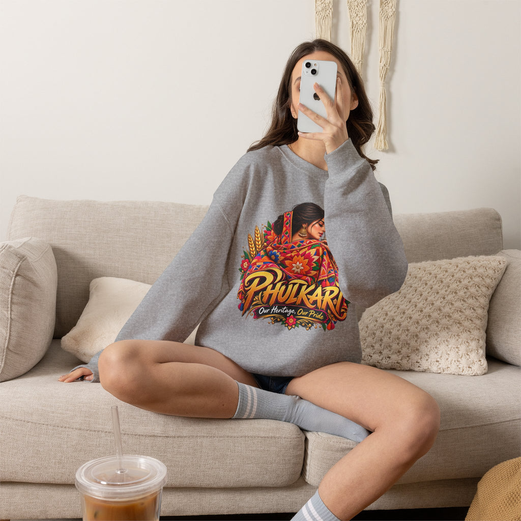 Phulkari-Inspired Floral Crewneck Sweatshirt | Punjabi Art