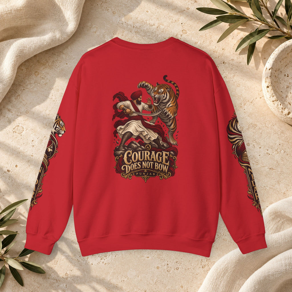 Nidar Courage Does Not Bow Warrior Tiger Crewneck Sweatshirt