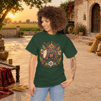 Vintage Folk Art Tractor & Drum Graphic T-Shirt