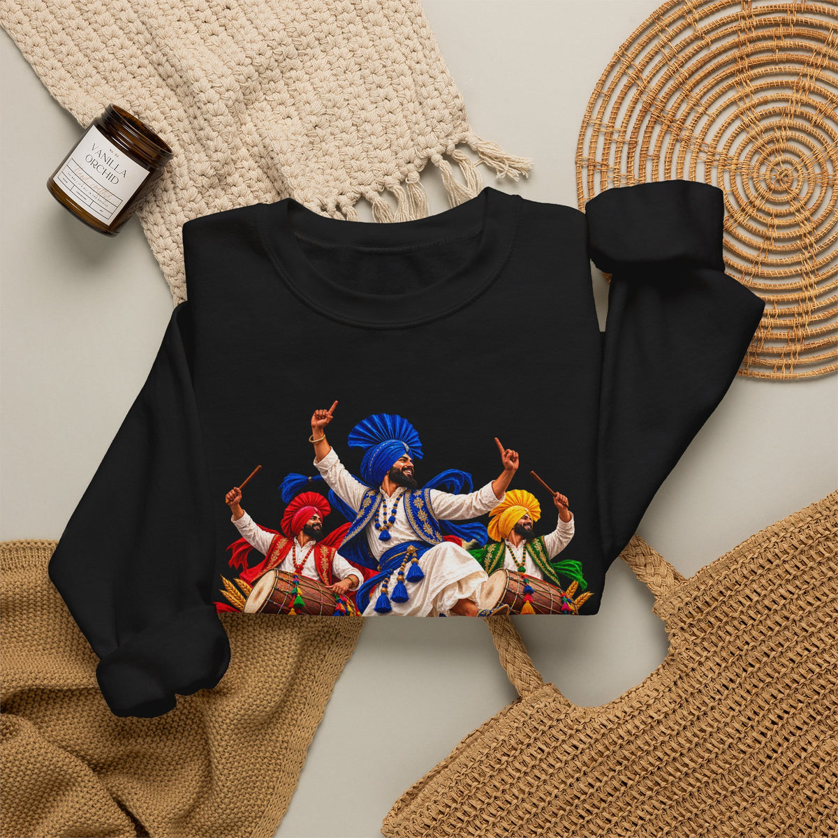Bhangra Dance Crewneck Sweatshirt — Colorful Punjabi Folk Dance Graphic