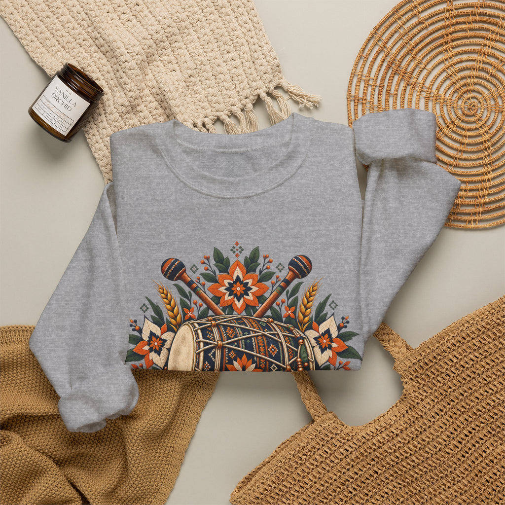 Boho Folk Drum Sweatshirt – Tribal Music Festival Crewneck