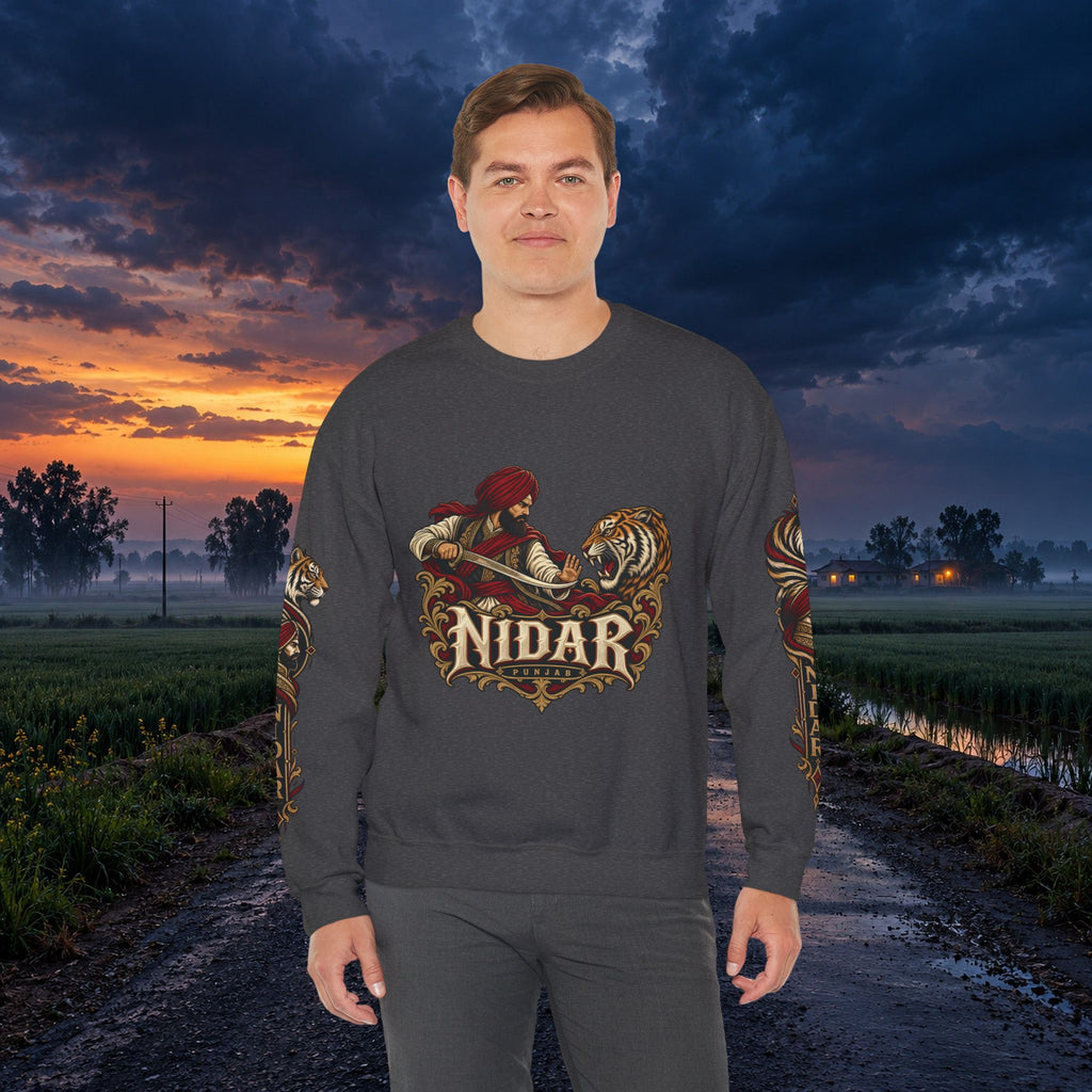 Nidar Courage Does Not Bow Warrior Tiger Crewneck Sweatshirt