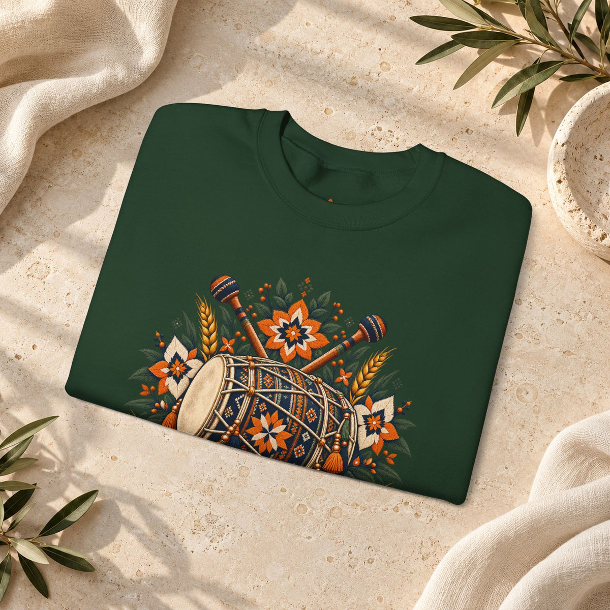 Boho Folk Drum Sweatshirt – Tribal Music Festival Crewneck