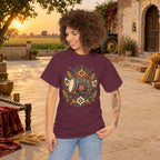 Vintage Folk Art Tractor & Drum Graphic T-Shirt
