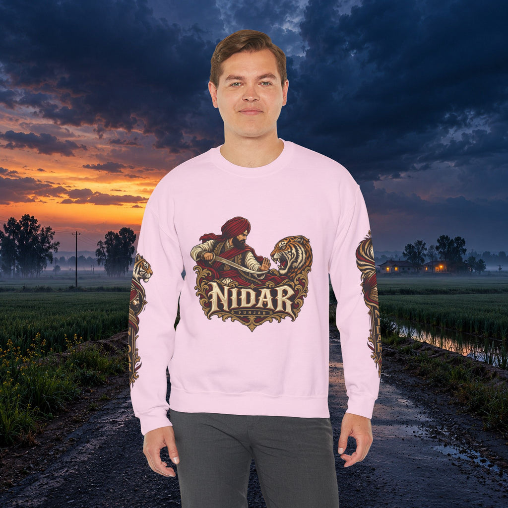 Nidar Courage Does Not Bow Warrior Tiger Crewneck Sweatshirt