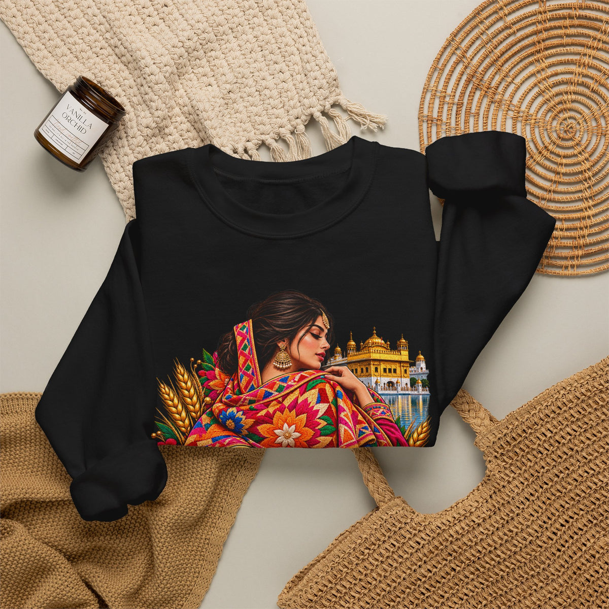 Phulkari-Inspired Floral Crewneck Sweatshirt | Punjabi Art