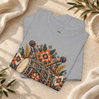 Vintage Folk Art Tractor & Drum Graphic T-Shirt