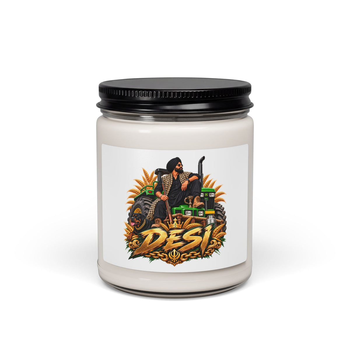Rustic Farmhouse Soy Candle – 9oz Scented Jar with Tractor Harvest Design — product image 6