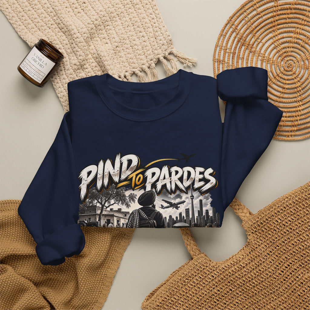 Pind to Pardes Punjabi Diaspora Crewneck Sweatshirt | Travel Art