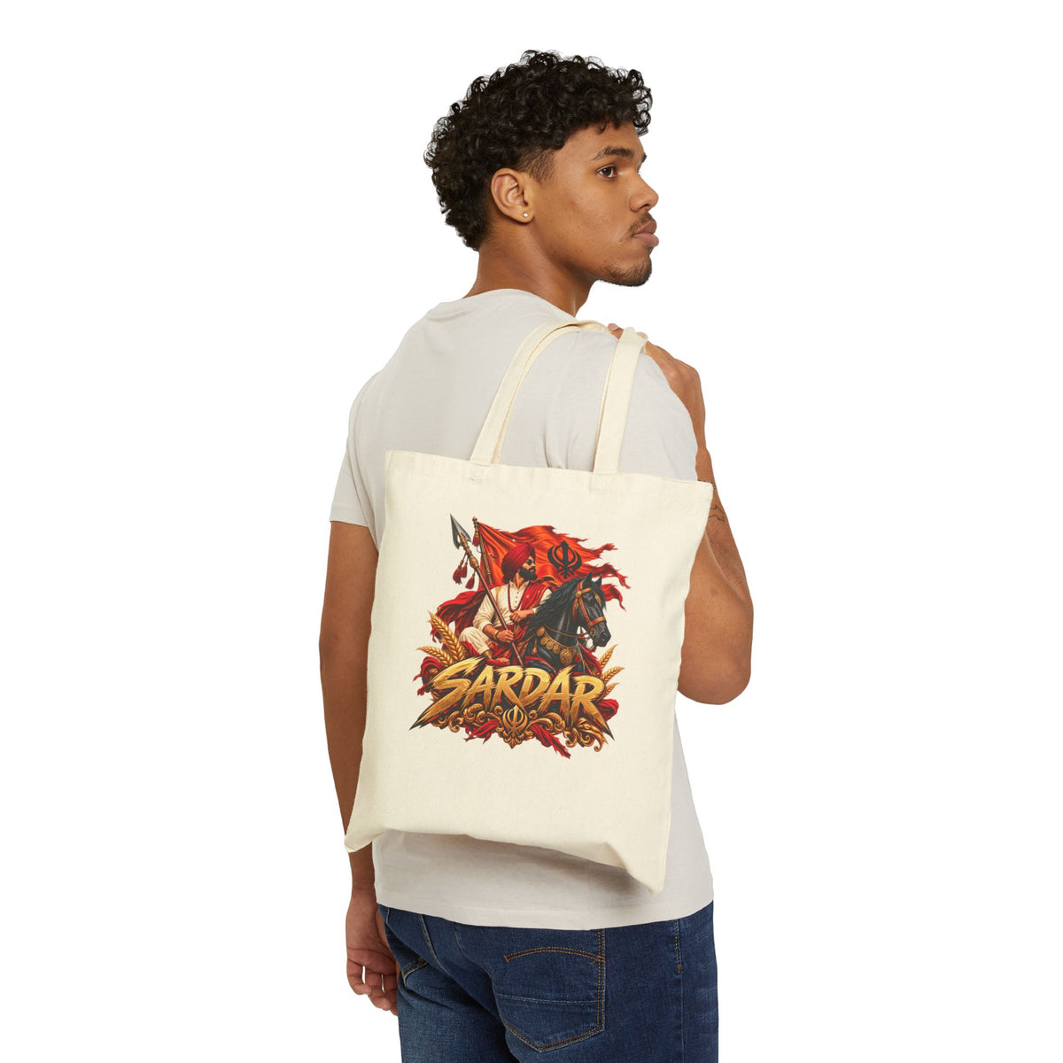 Sardar Warrior Illustrated Cotton Canvas Tote Bag