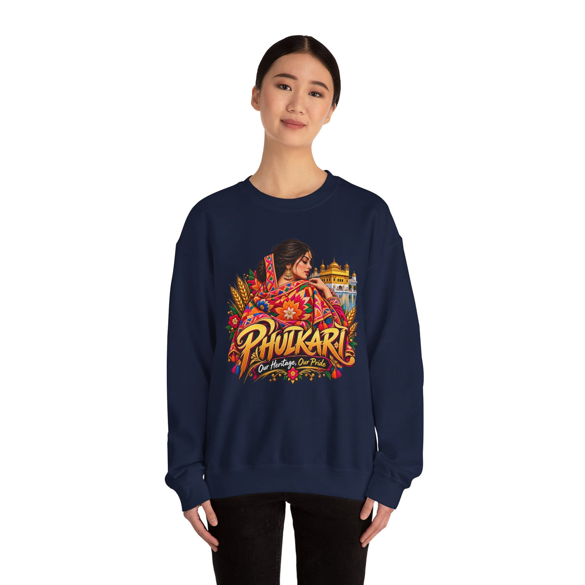 Phulkari-Inspired Floral Crewneck Sweatshirt | Punjabi Art