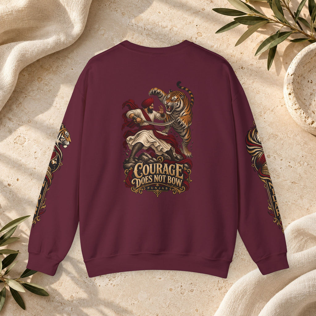 Nidar Courage Does Not Bow Warrior Tiger Crewneck Sweatshirt